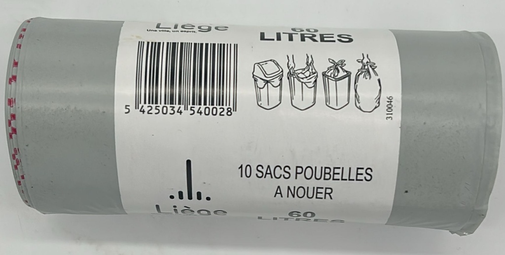 Sac poubelle Liège - Gris ou JAUNE - 60 L - 10 Sacs/rouleau